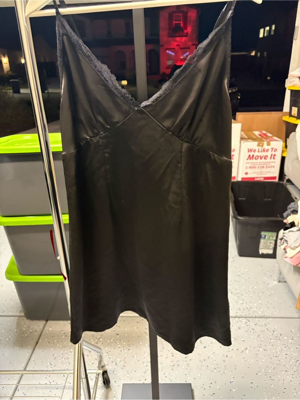 H&M Black Satin Lace-Trim Slip